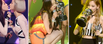K-pop女組合獲得第一名慶祝活動時展示自己傻乎乎的性質相片